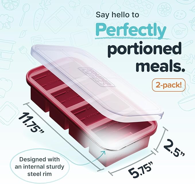 Souper Cubes 1 Cup Silicone Freezer Tray with Lids Perfect for Storing Broth Leftovers Rice Sauce and More Silicone Soup Freezer Molds for Meal Prepping - Cranberry - 2-Pack