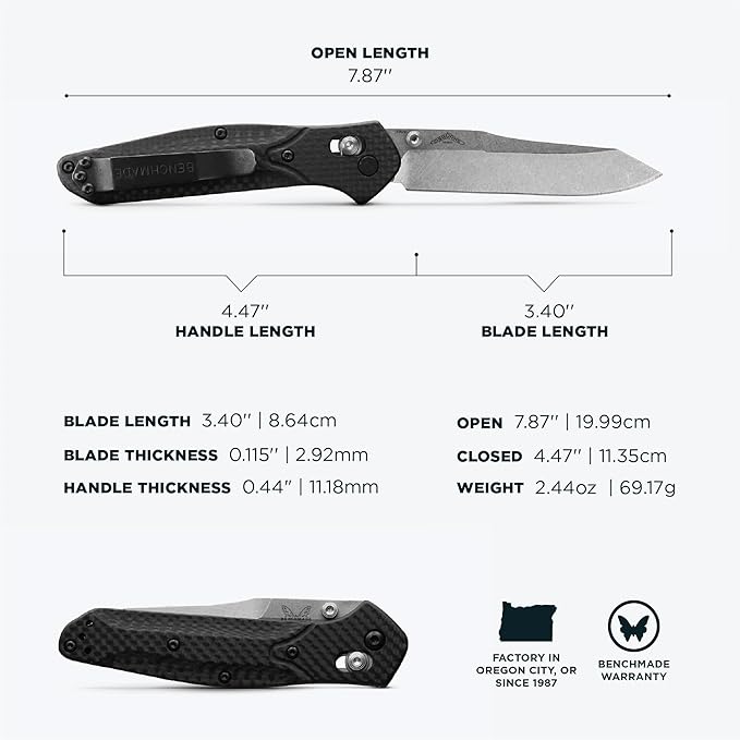 Benchmade - Osborne Every Day Outdoor Folding Knife Reverse Tanto Blade with Black Carbon Fiber Handle (940-1)