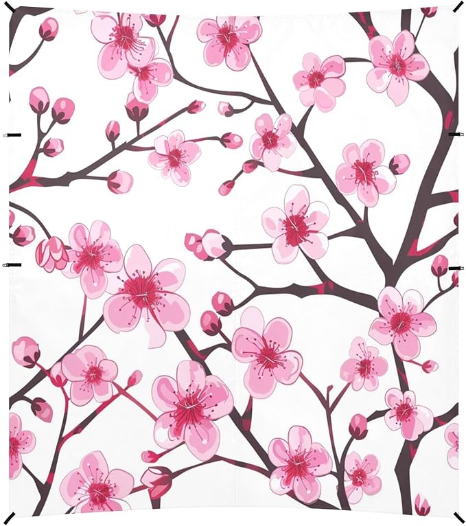 ALAZA Pink Cherry Blossom Flower Floral 2 Beach Tent Sun Shelter UPF50+ Protection Beach Shade Canopy w/ 4 Sandbags for Outdoor Camping Fishing Backyard Fun Picnic 10x9 ft