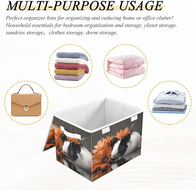 AIXIWAWA Lidded Storage Cube (Guinea Pig Flower) Fabric Foldable Closet Bins with Flip Lid and Handles Organizer Basket Container 16.5 x 12.6 x 11.8 IN