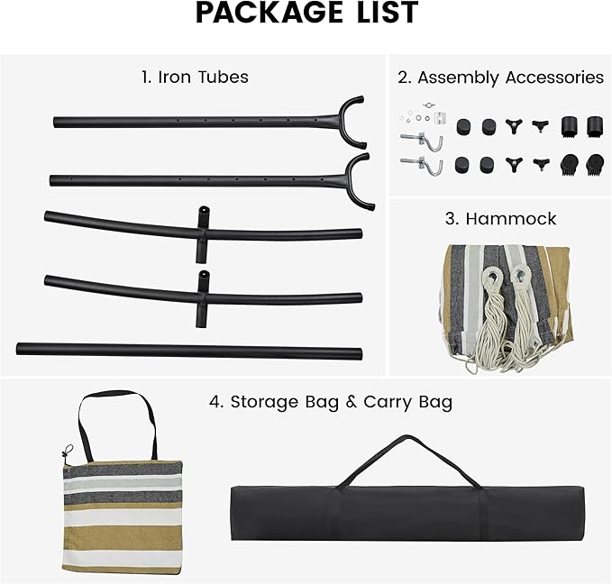 Yaheetech Double Hammock w/Stand 2-People Hammock &amp Stand Set w/Storage Bag &amp Carrying Bag Outdoor/Indoor Heavy-Duty Portable Hammock 450LB Capacity - Desert Stripe