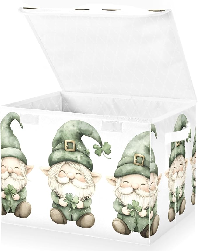 Storage Cube with Lid St Patrick Gnome Print 16.5×12.6×11.8 IN 1 Pack Collapsible Large Capacity Foldable Storage Basket Bin Organizer