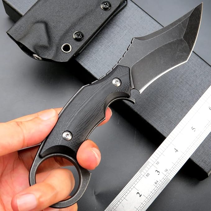 C1117 Fixed Blade KnifeD2 Steel Blade +G10 Handle Outdoor EDC Survival Claw Knife with Kydex Sheaths(Black) …