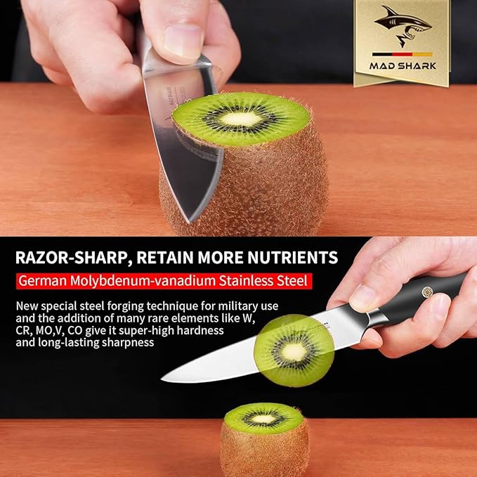 MAD SHARK 5 inch Paring Knife Small Kitchen Knives Ergonomic Handle Ultra Sharp Fruit Knife for FruitsVegetables Forged Synergy by German Stainless Steel