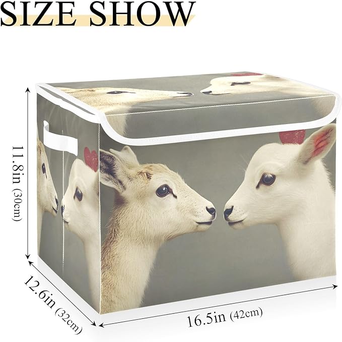 AIXIWAWA Lidded Storage Cube (Cute Sheep Love) Fabric Foldable Closet Bins with Flip Lid and Handles Organizer Basket Container 16.5 x 12.6 x 11.8 IN