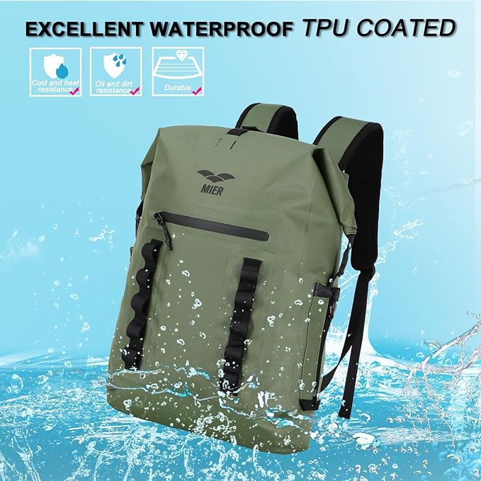 MIER Dry Bag Waterproof Backpack 30L Dry Sack Heavy Duty Roll-Top Closure for Kayaking Beach Boating Swimming Surfing