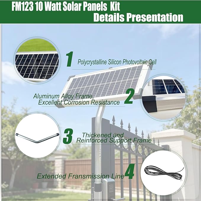 FM123 10 Watt Solar Panels Kit for Mighty Mule GTO PRO Automatic Gate Openers12v Portable Solar Panel Battery Charger Replace FM350 MM260 MM560 FM200 FM350 FM500 FM502 FM700 MM571W MM271 MM360