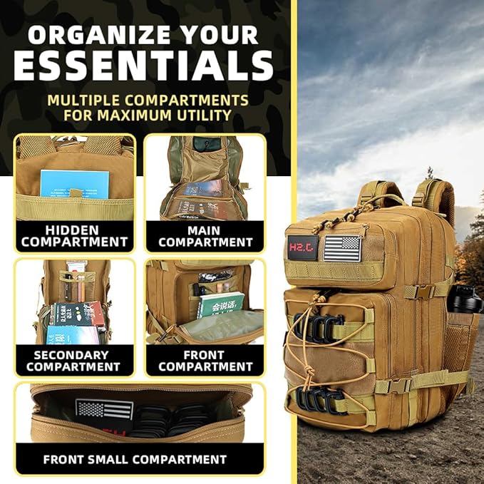 J.SH Large Military Tactical Backpack for Men EDC MOLLE Backpack 900D Oxford Nylon 3-Day Assault Rucking Pack Heavy-Duty Tactical Gear for Outdoor HikingGym Rugged Survival&ampBug Out Bag-45L K