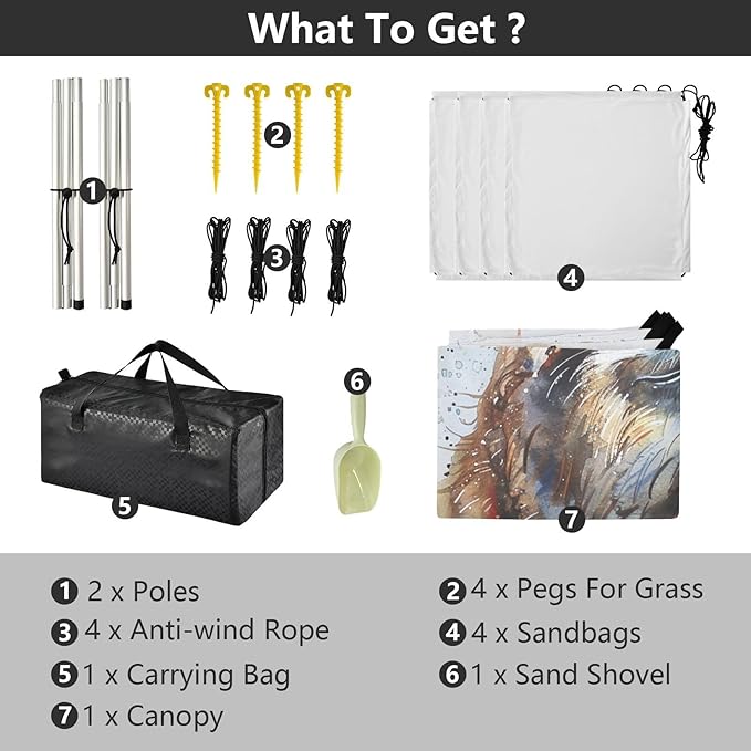 ALAZA Sloth Portrait Watercolour Beach Tent Sun Shelter UPF50+ Protection Beach Shade Canopy w/ 4 Sandbags for Outdoor Camping Fishing Backyard Fun Picnic 10x9 ft
