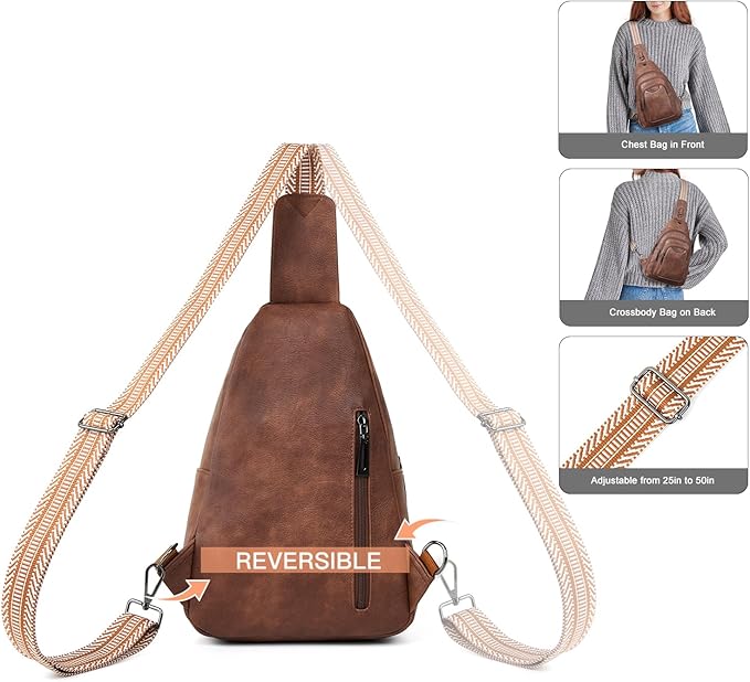 Leresas 10L Crossbody Sling Bag for Women Men Anti Theft Cross Body Fanny Pack Belt Bag Purse Gifts for Women Faux Leather Brown