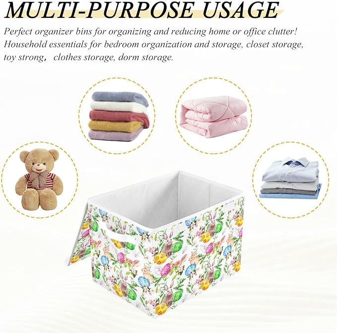 senya Easter Storage Baskets Collapsible Storage Bins with Lids Easter Bunny Eggs in Grass Flowers Storage Boxes Clothes Baskets for Organizing B06D22020 Pattern 2 One Size