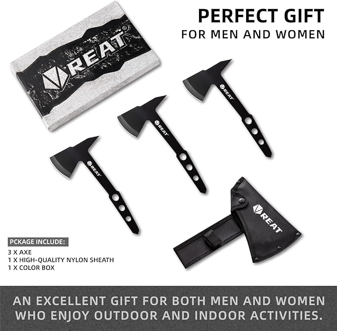 REAT Throwing Axes Set with Sheath 3 Piece10.5 Throwing HatchetBack Yard Throwing GameRecreationCompetitionGifts for MenWomen