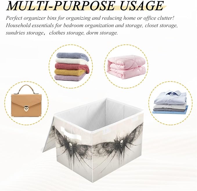 Storage Cube with Lid Surreal Skull with Wings Print 16.5×12.6×11.8 IN Collapsible Large Capacity Foldable Storage Basket Bin Organizer