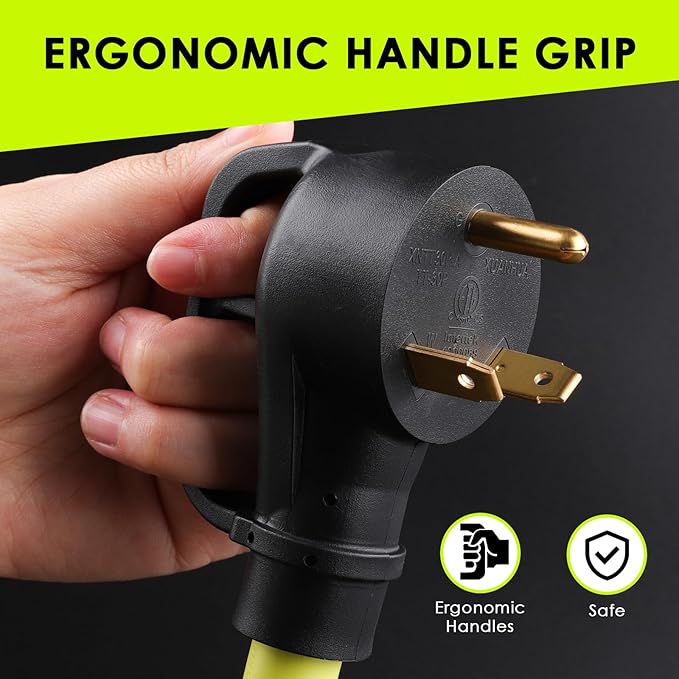 30 Amp to 110 Adapter RV Cord 30 Amp to 20 Amp Adapter NEMA TT-30P Male to 3X 5-15R/5-20R T-Blade Household Outlet Female with Lighted Power Indicator 1.5 FT