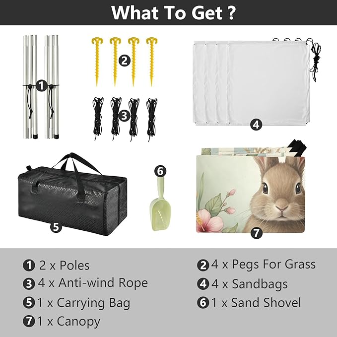 Beach Canopy with Windproof Ropes &amp Sandbags Beach Tent Sun Shade Sun Shelter for Camping Trips Fishing Backyard Fun or Picnics Easter Bunny