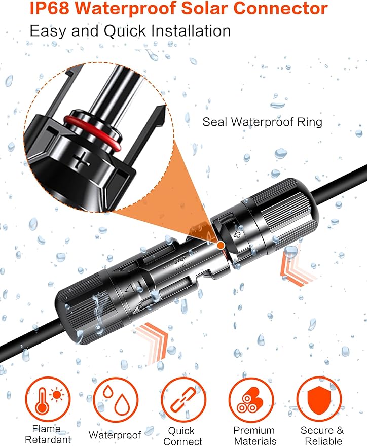 20Feet 10AWG Solar Extension Cable with Female &amp Male Connectors 6mm Solar Panel Weatherproof Wires for Solar Panels RV Marine Camper Ferry Black &amp Red PV Tinned Copper Extension Cord Kit