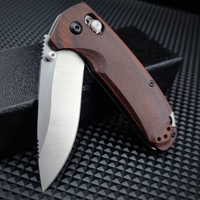 7 Folding KnifeD2 Steel Knife Pocket Knife with Wood HandleThumb Stud and Pocket Clip for Indoor Outdoor