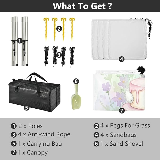 xigua Easter Bunny Beach Tent Sun Shelter with Carrying Bag - Silver Coated Oxford Fabric Beach Canopy for Beach Camping Fishing - Includes Windproof Ropes Sandbags &amp Stakes