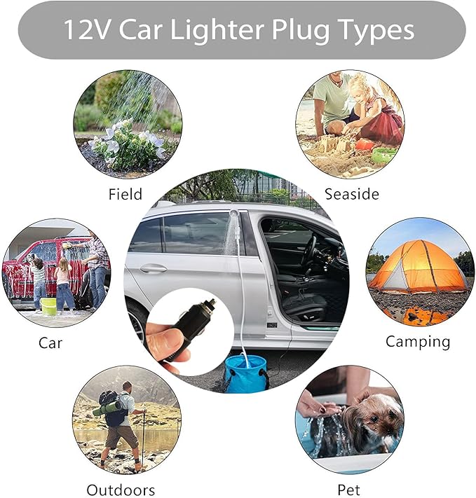 Portable 12V High Pressure Camp Shower Pump Compatible with Car Lighter Plug&ampPD fast charging portable power banks by USB-COutdoor Shower for CampingRV (Blue-12V Car Lighter Plug)