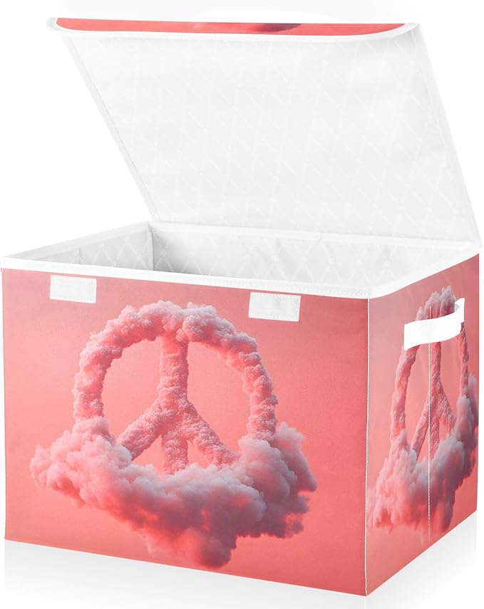 Storage Cube with Lid Peace Sign Cloud Print 16.5×12.6×11.8 IN 1 Pack Collapsible Large Capacity Foldable Storage Basket Bin Organizer