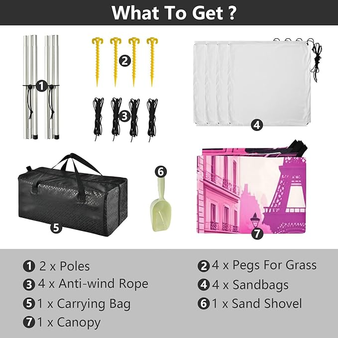 Beach Canopy with Windproof Ropes &amp Sandbags Beach Tent Sun Shade Sun Shelter for Camping Trips Fishing Backyard Fun or Picnics Eiffel Tower