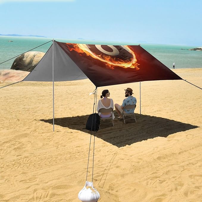 ALAZA Number Eight Billiard Ball on Fire Black Beach Tent Sun Shelter Portable Canopy Sunshade for Outdoor Camping Picnics Backyard Fun 10x9 ft