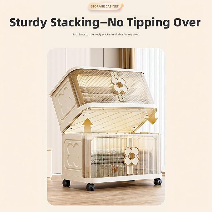 Storage Bins with Lids Stackable Folding Plastic Storage Containers for Home Closet Office Kids Room Clear Doors Magnetic Closure Collapsible Organizer