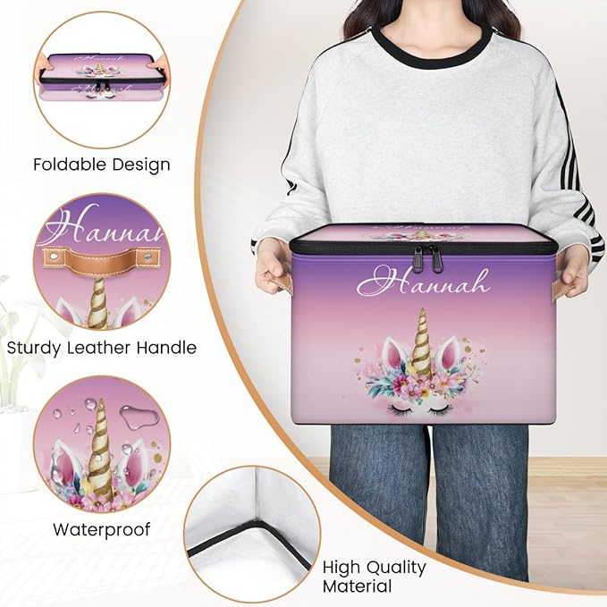 Custom Unicorns Storage Bins with Lid Foldable Personalized Storage Basket Boxes with Handle Shelf Basket Closet Organizer Cube