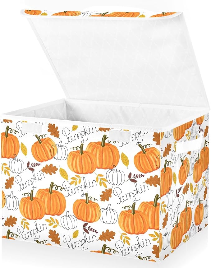 senya Thanksgiving Baskets Collapsible Storage Bins with Lids Pumpkin Leaf Fall Autumn Thanksgiving Storage Boxes Clothes Baskets for Organizing