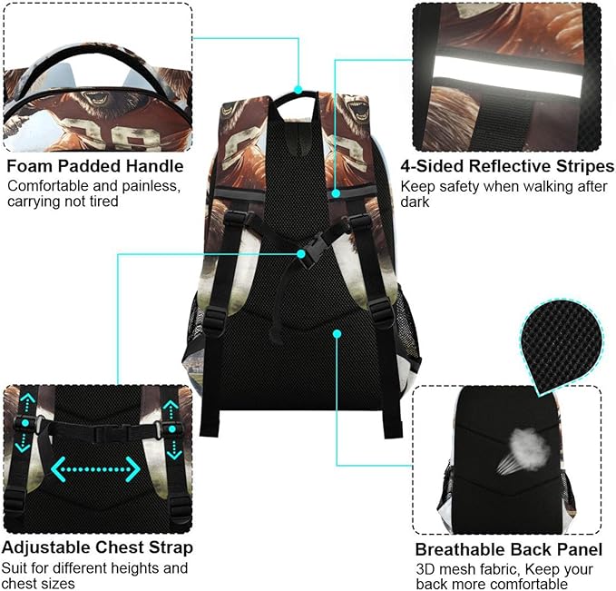 AIXIWAWA American Football Gorilla Travel Backpack for Women Men Laptop Backpack Casual Daypacks with Padded Straps and Back 11.6×4.9×16.7 IN