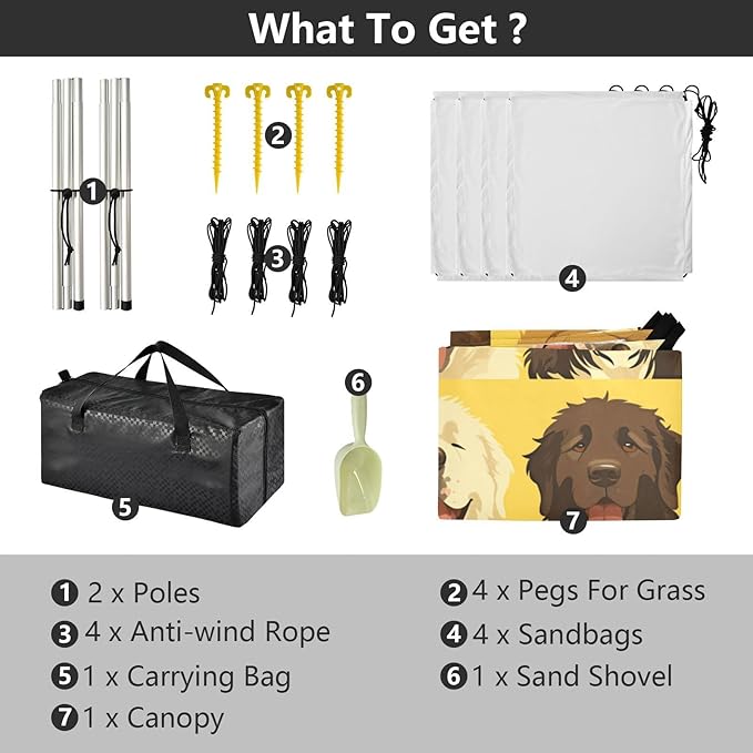 Unique Dogs Face Yellow Beach Cabana Tent UPF50+ Water-Resistant Portable Sun Shelter with Sand Shovel for Backyard and Camping