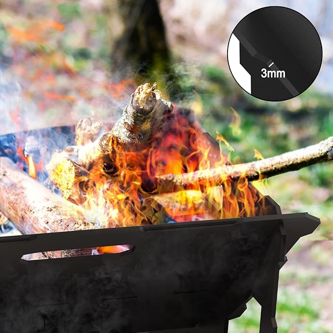 20 inch Fire Pit Outdoor Portable Firepit with BBQ Tray Detachable Camping Steel Fire Pits for Backyard Patio Picnic Bonfire Garden (Black-Large)