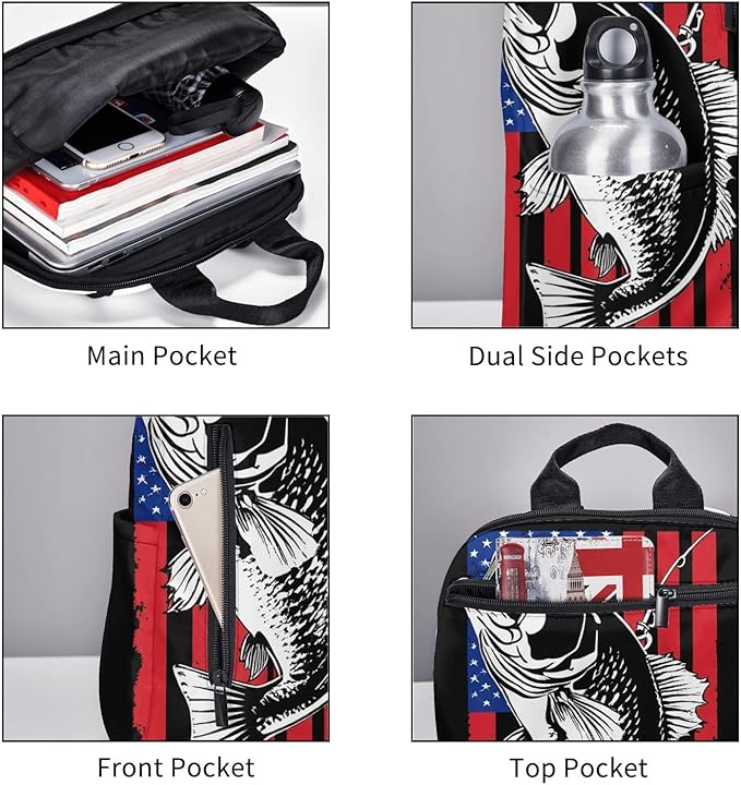 American Bass Fishing Lure Flag Backpack Lightweight Bookbag