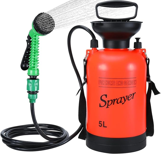 Finderomend Portable Shower for Camping with 7 Spray Modes Hand Press Camping Shower with Removable Hose and Shower HeadPressure Rinse Kits for Hiking Traveling Garden Beach Pet Shower
