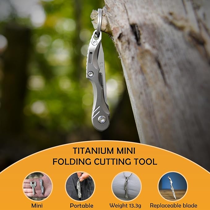 Mini Titanium Practical Pocket Folding Knife for Daily Use Equipped with 5 No. 11 quick change blades only 13.3g and a large keyhole at the bottom for easy carrying