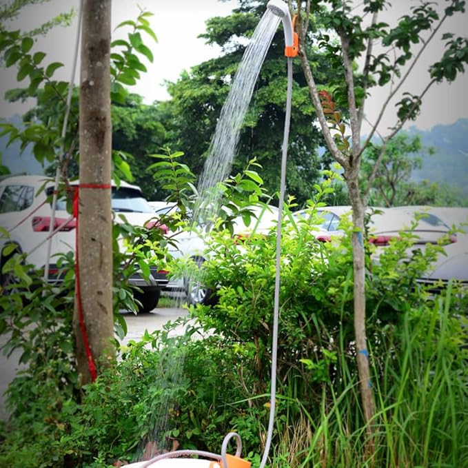 Abaodam 1Set Shower with Lighting Outdoor Camping Shower Rechargeable Battery Powered Compact Design for for Beach and Hiking Adventures Orange