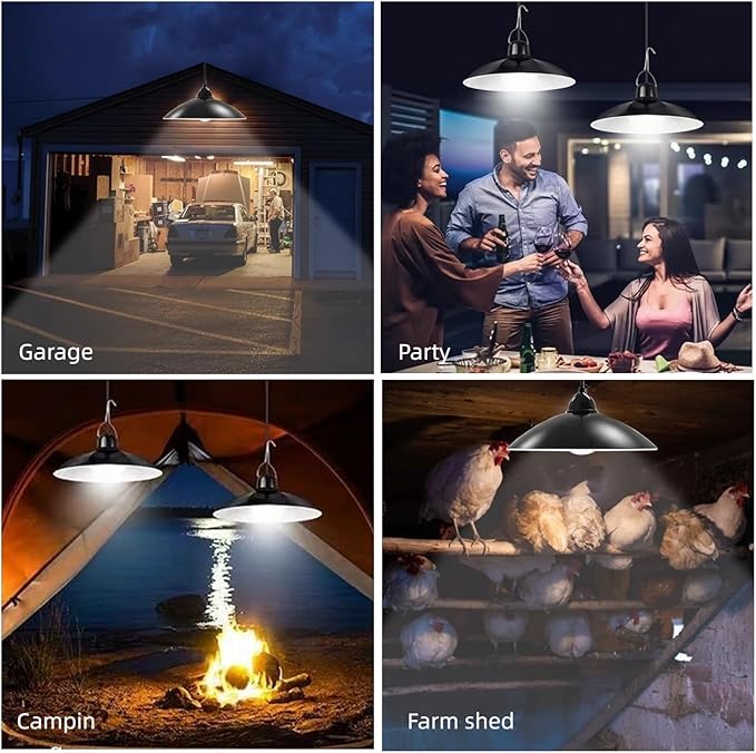 Solar Shed Lights 1-to-2 Solar Pendant Lights Outdoor Hanging Lights with Remote &amp Dusk to Dawn Waterproof for Shed Barn Gazebo Garage