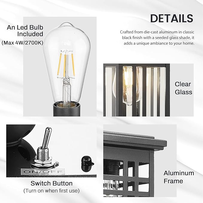 zeyu 2 Pack Solar Exterior Post Lamp Light 12 Inch Dusk to Dawn Outdoor Lamp Post Light for Patio with Remote Die-Cast Aluminum with Clear Glass Shade Black Finish 20068-P-2 SL BK