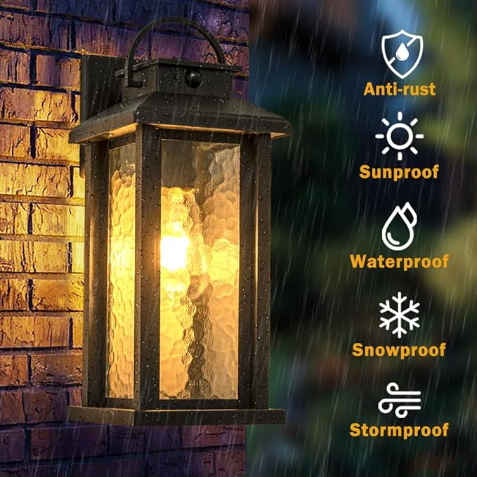 2 Pack Motion Sensor Outdoor Lights Matte Black Dusk to Dawn Porch Lights Outdoor Light Fixture with Water Glass 3 Lighting Modes Exterior Lighting Fixtures Waterproof Outside Light for House