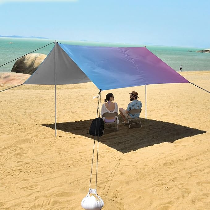 Blue Gradient Design Beach Cabana Tent UPF50+ Water-Resistant Sun Shelter with Sand Pockets for Camping Picnics Backyard