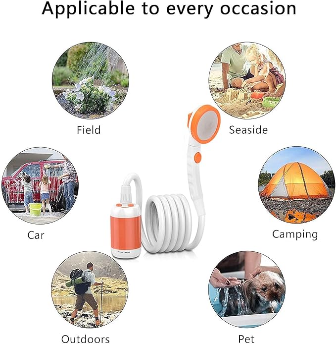 Portable Outdoor Shower Pump Rechargeable Battery Portable Shower for Camping Camp Suitable Electric showerhead for Hiking Campsites