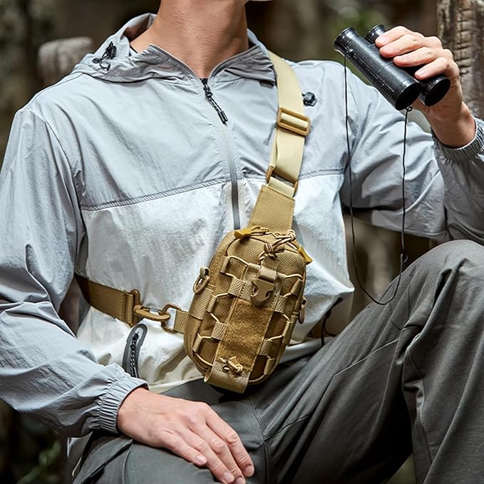 Outdoor Sports Water Bottle and Phone Crossbody Bag Military-Inspired Strap Design Compact Waist Pack for Hiking Camping and Daily Use