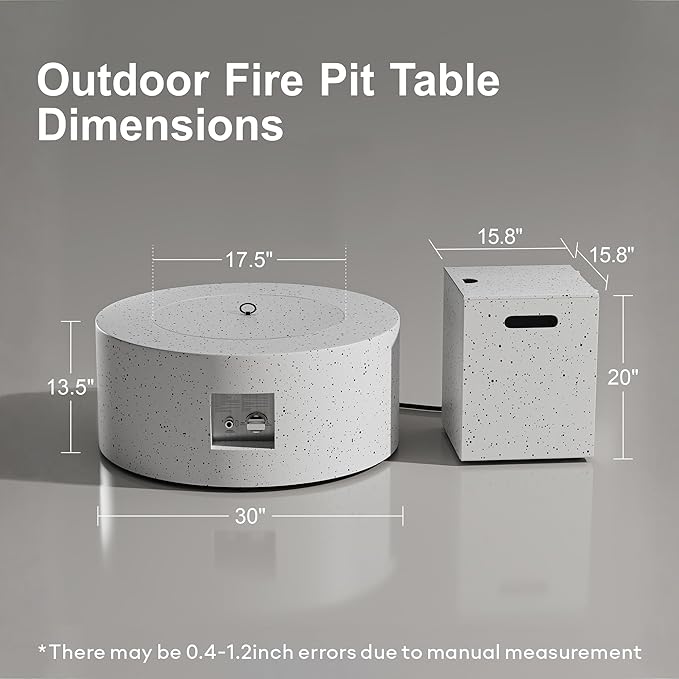30' Outdoor Fire Pit Table with 50000 BTU Output Premium Gas Fire Pit Tables for Outside Patio Round Propane Fire Pit with Glass Stones Waterproof Cover (White 30 LED)