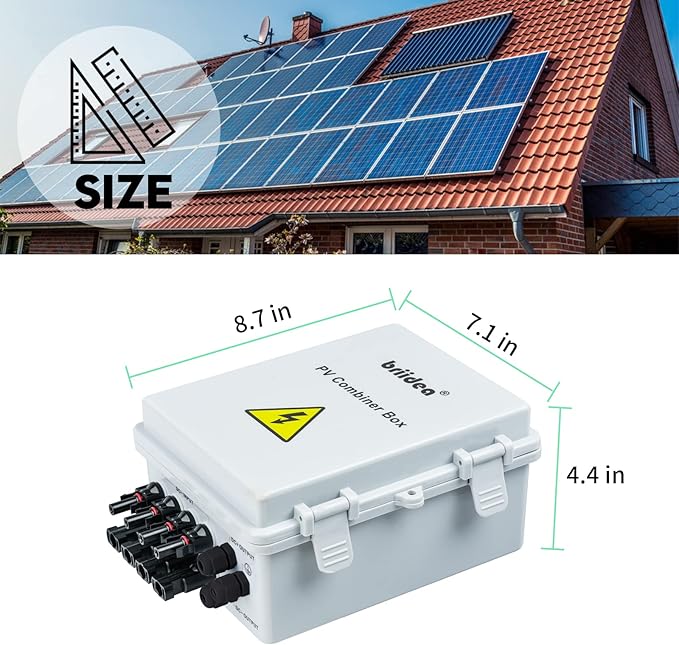 Solar Combiner Box Briidea 4-String PV Combiner Box with 10A Circuit Breakers &amp Lightning Arrester IP65 Waterproof for On-Grid &amp Off-Grid Solar Panel Systems