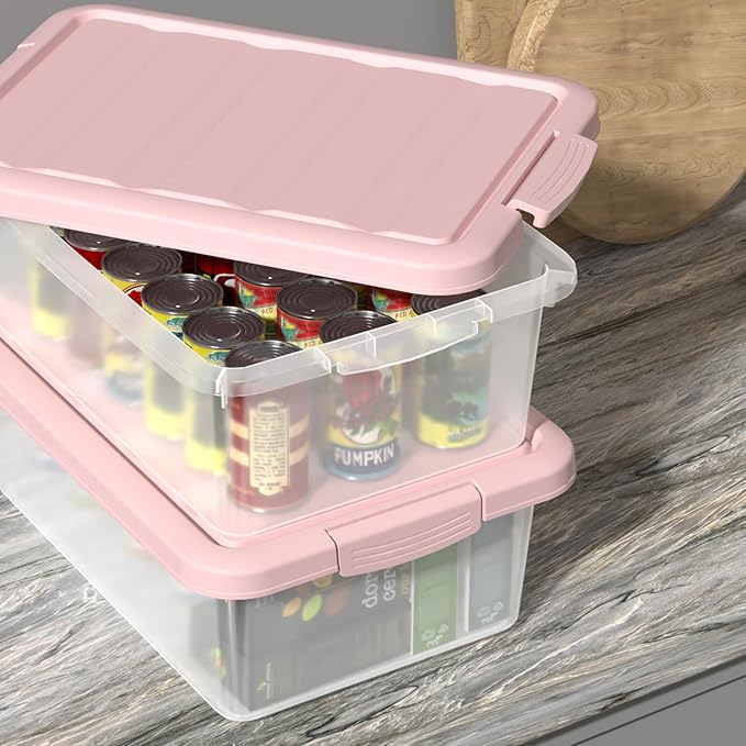 14 Quart Stackable Plastic Storage Bin with Lid Frosted Clear Lidded Storage Latch Box 2 Packs