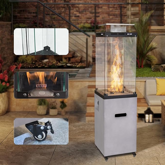 Afterglow Outdoor Patio Propane Fire Heater with Weather Cover Glass 41000 BTU Fireplace Patented &amp CSA Certificated Cement Gray