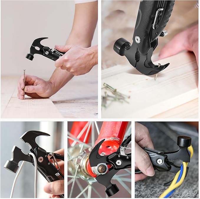 BIIB Gifts for Men 13 in 1 Hammer Multitool Camping Accessories Mens Gifts for Dad Him Boyfriend Anniversary Birthday Gifts for Men Who Have Everything Camping Survival Gear Cool Gadgets