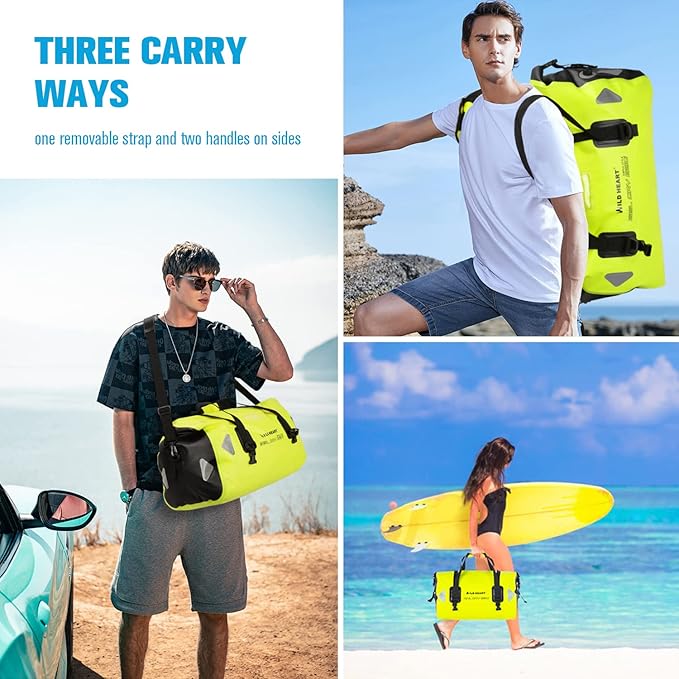 WILD HEART Waterproof Motorcycle Duffel Bag PVC500D Double-bottom With Rope Straps and Inner Pocket 40L 66L 100L for Kayaking Camping BoatingMotorcycle