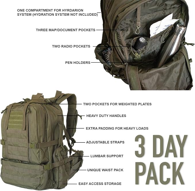 Tactical Assault Pack - Combat Rucksack - 17 Military MOLLE Backpack 27L - Olive Drab