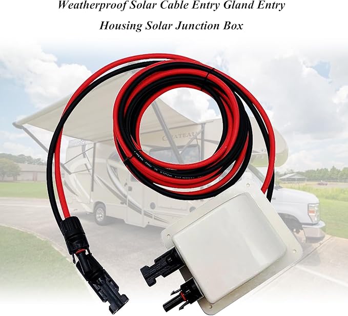 Solar Cable Entry Gland Entry Housing Solar Junction Box Fits for RVVehicles BoatsCamperThrough RV Roof Solar Entry Housing with 10Ft 10AWG Solar Extension Cable(White Entry Gland 3m)